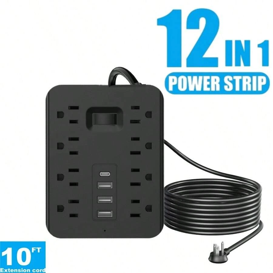 Surge Protector Power Strip, 5/10 FT Extension Cord With 8 AC Outlets & 4 USB Ports (1 USB C), Wall Mount, Flat Plug Charging Station, 1700 Joules Surge Protector For Home Office, White - 查看 1