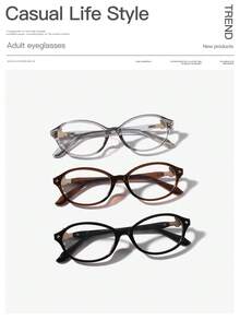 2 PCS Women's Acrylic Metal Hinge Light Glasses Oval Frame Lightweight Temple Decorations Flat Glasses For Y2k Accessories And Daily Clothing Decor - 彩色 - 查看 7