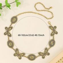 New Vintage Oval Butterfly Alternating Metal Chain Waist Belt, Versatile Dress Accessory, Bohemian Zinc Alloy Women Waist Chain, All Season - Gold - View 2