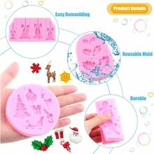 Christmas Silicone Molds Christmas Tree Fondant Mold Christmas Bell Gingerbread Snowflake Reindeer Holly Leaves Molds For Xmas New Year Party Cake Cupcake Decoration Set Of 6