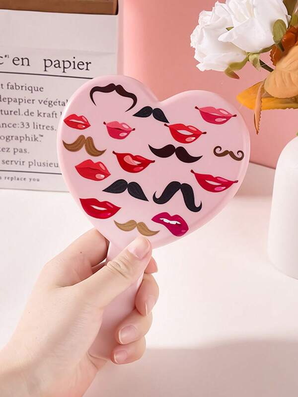 1 pezzo Specchio per il trucco a forma di cuore con stampa a labbra, specchio portatile da viaggio per ritocchi del trucco, regalo di compleanno per familiari e amiche