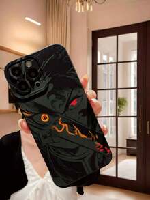 1pc High-Grade Anime Heterochromia Pattern Matte Black Lens Protection Phone Case Compatible With Apple//OPPO/Vivo/Redmi/ Series - Black - View 2