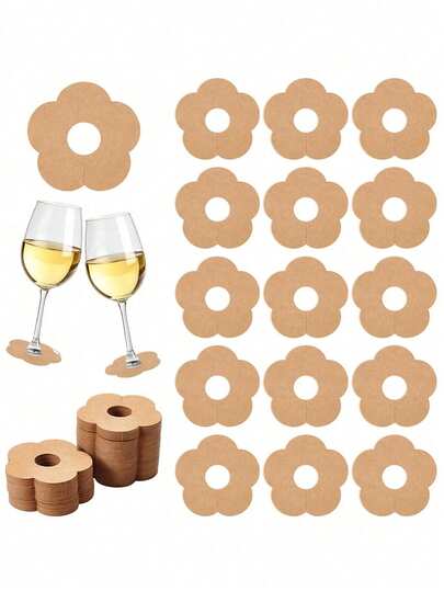 25/50/100pcs Wine Glass Identification, Blank Floral Label Paper-2.6"X2.7"X0.02" Elegant Flower Shaped Drink Tags, Suitable For Christmas, Thanksgiving, New Year Party Decorations And Glassware Labels, Champagne Christmas Decoration, Holiday Table Decorations