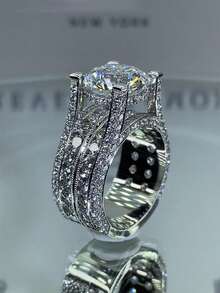 1 pieza Anillo de lujo con circonita cúbica para mujer para boda, compromiso, fiesta, joyería, regalo del Día de San Valentín