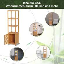 HOMCOM Bathroom Cabinet With 3 Open Bamboo Shelves, 36x33x140cm Natural Toilet Cabinet For Optimal Storage - 1 - 查看 6