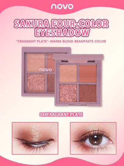NOVO 4 色防水防汗眼影盘，哑光、哑光闪光、亮泽珍珠、樱花物语闪亮闪光眼影组合