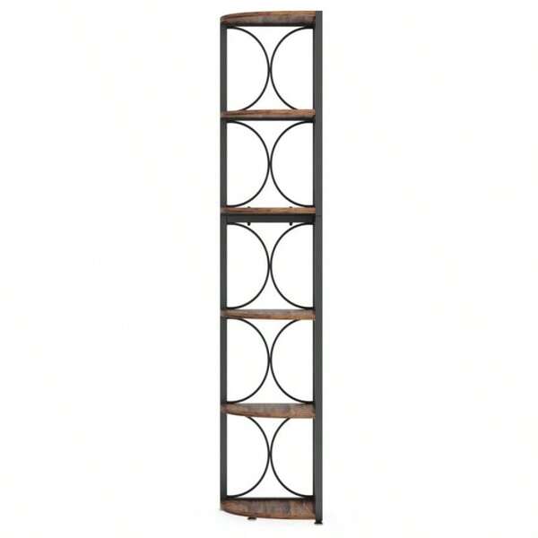 Tall Corner Shelf 6Tier Corner Shelf Unit Rustic Brown And Black Sturdy Metal Frame 1.5cm Thick Board For Living Room Kitchen Bathroom 170cm H
