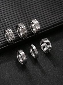 6pcs/Set Silver Stainless Steel Rings For Men, Fashion Rings Including Rotating Cuban Chain Stress Relief Ring, Solid Color Minimalist Rings, Suitable As Gifts For Boyfriend, Husband, Son, Halloween Must-Have, New Year Gift - Silver - View 7