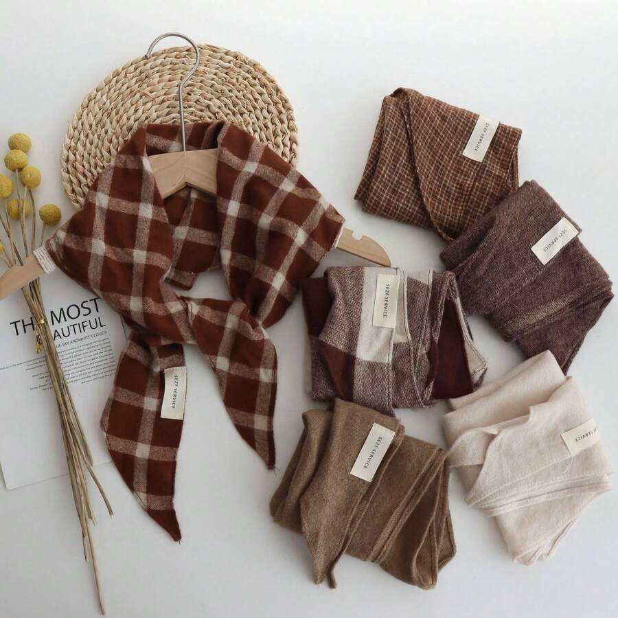 1PC Temperament Knitted Plaid Triangular Scarf High-End Feeling Shawl Women's Warm Headscarf Multifunctional Casual Small Scarf - Multicolor - View 1