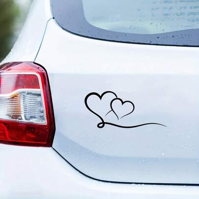 1张可爱线条艺术双心创意贴纸 - 简约设计，适用于汽车、笔记本电脑、墙面装饰，自粘可移除，防水耐用，汽车配件，汽车贴纸，汽车装饰，汽车用品