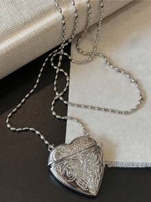 1pc Minimalist Fashion Long Heart-Shaped Pendant Necklace, Suitable For Sweater Chain