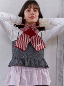 1pc Striped Casual Wool Blend Criss-Cross Neck Warmer Scarf, Decorative For Spring, Autumn & Winter