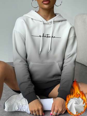 女式落肩卫衣，纯色针织面料，配有抽绳，四季皆宜。外层采用3D数码印花。落肩抽绳连帽衫。