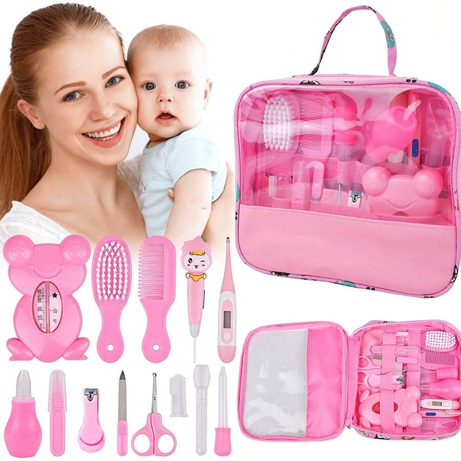 Essential Newborn Baby Care Hygiene Bag 13 Pieces Newborn Baby Care Hair Clipper Brush Nail Comb - 淺粉色 - 查看 1