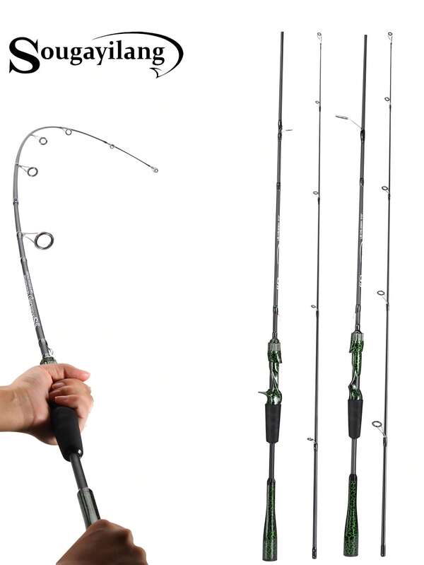 SOUGAYILANG Two-Section High-Carbon Fiber Lure Fishing Rod Pistol Grip/Spinning Grip Max Drag 8-17LB EVA Handle High-Quality Guide Rings Resin Reel Seat Bionic Pattern With High Concealment Suitable For Saltwater And Freshwater