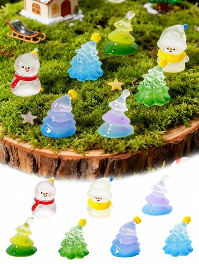 7 sztuk miniaturowych figurek bałwanków, choinka z żywicy, miniaturowe akcesoria do majsterkowania, mikrokrajobrazy, ozdoby świąteczne, dom, zimowe dekoracje na tort, domek dla lalek, ozdoba na tort w kształcie choinki, klej do kremu, DIY, żywiczne akcesoria, ozdoba świąteczna, idealna do każdego pokoju, idealna na Boże Narodzenie i Walentynki, dekoracje ogrodowe, dekoracje do akwarium