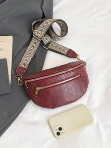 Women's Velvet Fanny Pack Chest Bag With Zipper, Wide Strap, Large Capacity Saddle Bag, Versatile Crossbody Bag