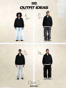 New Men's Plain Color Simple And Versatile Half-Zip Hoodie Fashionable Autumn And Winter Lapel Casual Hoodie Loose Sweatshirt