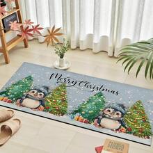 1 pieza Alfombra rectangular de gel de sílice con estampado de pingüino para decoración y regalo de Navidad, para sala de estar, dormitorio, pasillo, baño, lavandería - Poliéster, decoración del hogar para interiores/exteriores - Multicolor - Ver 24