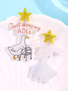 1 par de pendientes acrílicos con diseño de ganso de caricatura único y divertido, joyas de fiesta de vacaciones para mujeres