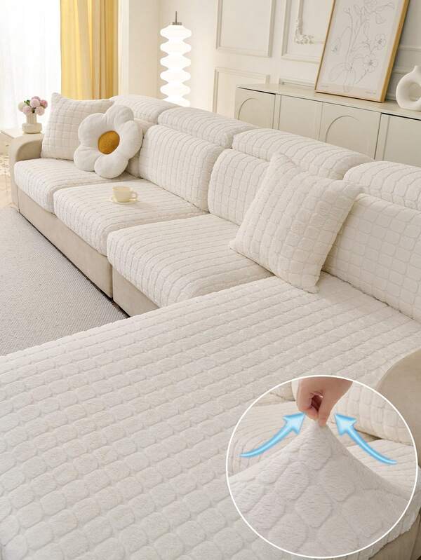 1pc Thick Warm Jacquard Soft Velvet Anti-Slip Sofa Seat Cushion Cover,N Style Soft & Skin-Friendly Pet-Proof Elastic Sofa Slipcover, Autumn/Winter Anti-Scratch Sofa Skirt Suitable For L-Shaped Combination Sofa And 1/2/3/4 Seat Sofa (Sold Individually)