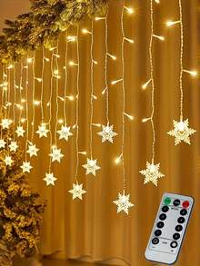 1pc Snowflake Window Curtain Light, LED Christmas Atmosphere Night Light, 96 LED Fairy Lights USB Powered With Remote Control, Christmas Tree Decor Light, For Home Decor, Bedroom Decor, Holiday Party Decor, Game Room Decor, Party Decor Light, Birthday Party Decor, Outdoor Decor, Wedding Decor, Bedroom, Study, Reading Room, Bathroom Decor
