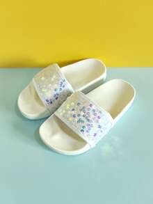 1 par de chanclas casuales con brillo para niñas, planas y suaves con mucho brillo, adecuadas para el hogar, exteriores, playa, piscina, fiestas, todo el año