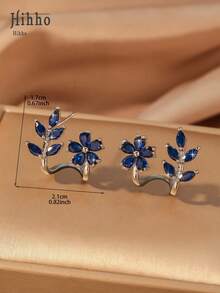 Hihho 2 chiếc khuyên tai hình lá và hoa đính đá Sapphire Zirconia lấp lánh thời trang cá nhân hóa, quà tặng cho bé gái, trang sức Giáng sinh - Xanh đậm - Xem 7
