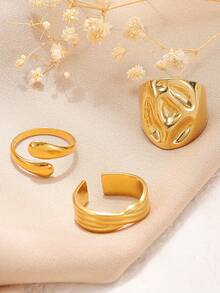 3 Stücke/Set modische geometrische Muster Ringe, Cut Out ovale & tropfenförmige stapelbare Ringe geeignet für den täglichen Gebrauch