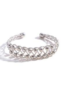 1pc Fashionable & Elegant Beaded Braided Open Cuff Bracelet, Suitable For Daily, Party, Festival Occasions, Gift