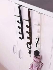 1pc Over The Door Multi-Function Hook Rack, No Drill Storage Hanger For Bedroom, Living Room, Dorm, Bathroom, Home Essentials - Multicolor - View 5