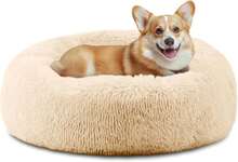 Calming Donut Washable Warming Soft Round 39-Inch Dog Bed For Large Dogs, Anti-Anxiety Fluffy Plush Cushion Bed For Pets Up To 120 Lbs, Gradient Blue - 杏色 - 查看 12