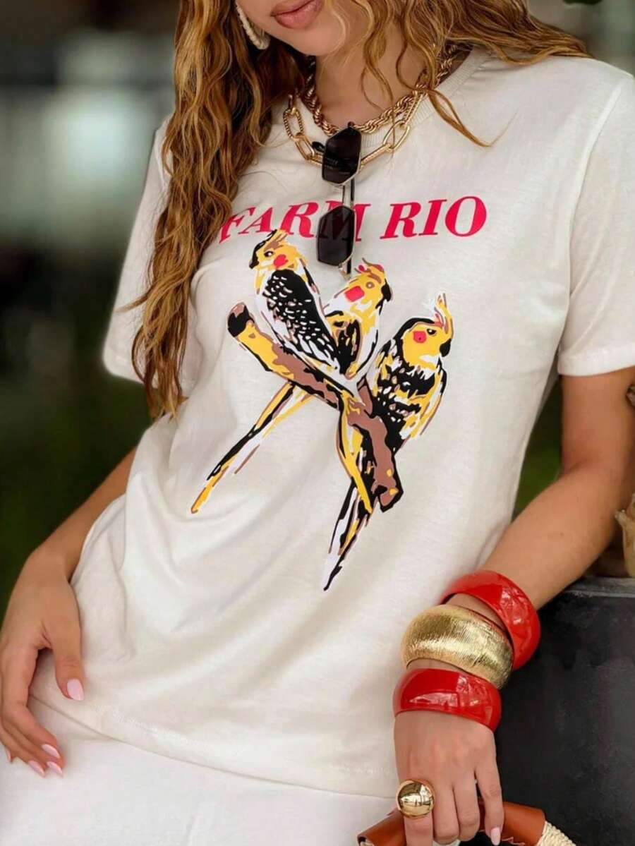Camiseta Feminina Gola Redonda Estampa AVES CALOPSITA Blusa em Algodão Premium