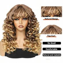 Synthetic Heat Resistant Wigs Bouncy Curls Wigs With Bangs Copper Ginger 20 Inch 33/27# Wig Bangs Wig Daily Used Easy To Wear Beginner Friendly Big Bouncy Fluff Curly Wigs - 33/27 - 查看 4