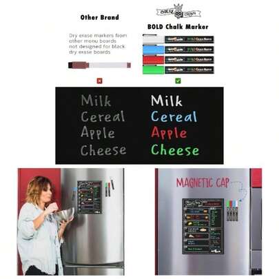 Magnetic Dry Erase Menu Board Fridge Includes 4 Chalk Markers - Weekly Meal Planner Blackboard, Grocery List And Notepad Kitchen Refrigerator - Chalkboard Magnet