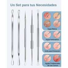 Kit Removedor de Espinillas y Puntos Negros, Extractor de Acn con Estuche Metlico, 5 Herramientas para Eliminar Puntos Negros - plateado - Ver 4