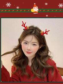 2pcs Christmas Headwear, Cute Antler Hairpins, Women's Holiday Elk Antler Hairpins