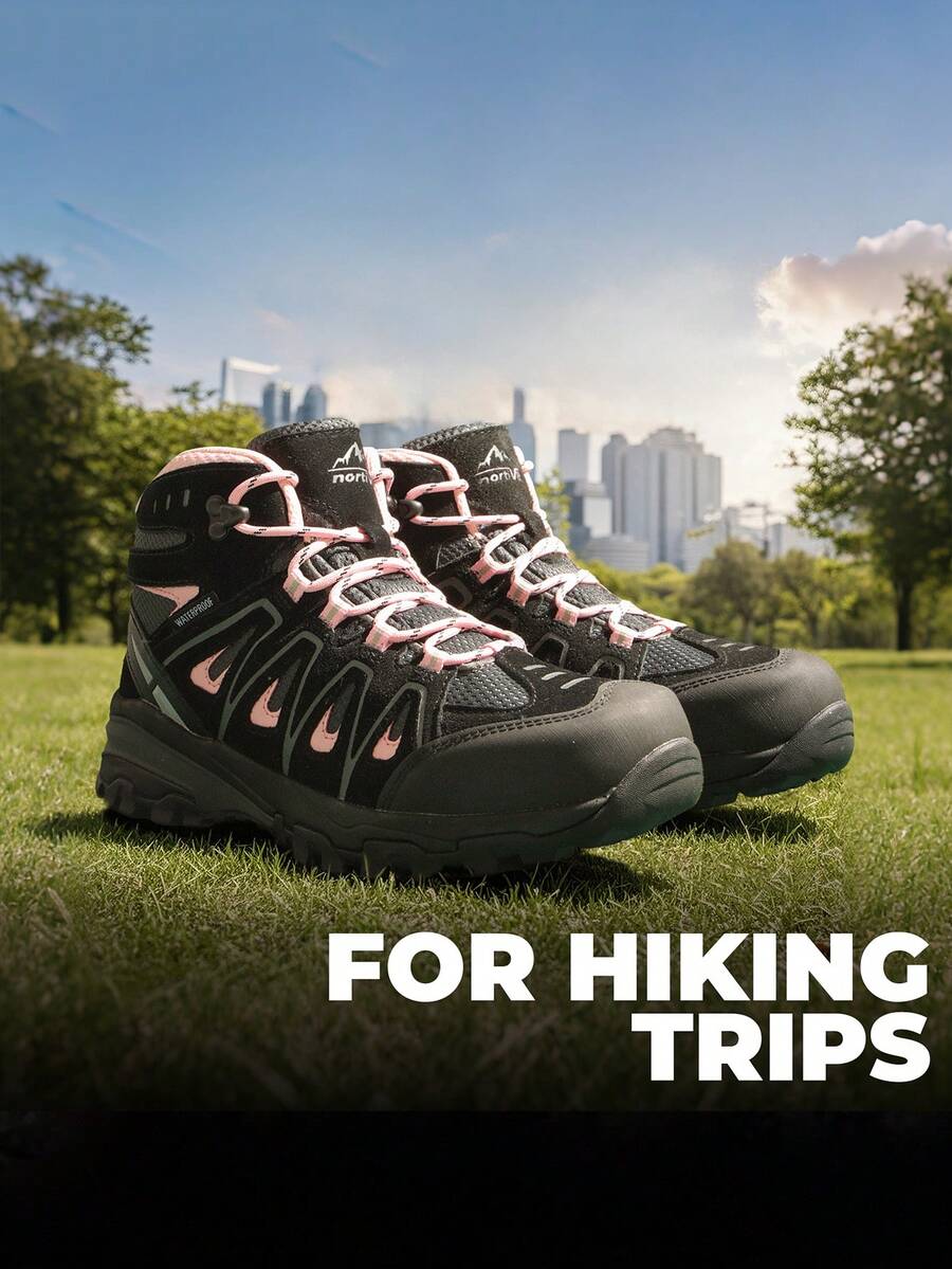 Women Hiking Boots Waterproof Suede Ankle Boots Lace-Up Slip-Resistant Outdoor Trekking Camping Trail Hiking Boot Shoes - 黑色 - 查看 1