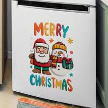 Fröhliche Weihnachten Weihnachtsmann & Schneemann selbstklebende abnehmbare Kunststoff Wandaufkleber - Abziehen & Aufkleben asymmetrische Toilette, Kühlschrank, Tür Dekorationen mit Schneeszene, Schneeflocken & süßem Weihnachtsmann/Schneemann Duo für Feiertagsdekoration (hinterlässt keine Rückstände)
