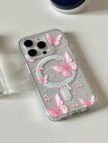 1 Peça Capa de Telefone Magnética de Alta Moda com Estampa de Borboleta, Cereja e Letra, Compatível com Apple XS/XS Max/XR/11/12/13/14/14 Plus/15/15 Plus/16/16 Plus/7/8 Plus/17/17 Pro e Outros Modelos, Capa Protetora - Azul - Visão 2