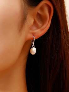 1 par de pendientes elegantes de gota de perlas falsas, joyería de cobre para mujeres para fiesta - Multicolor - Ver 2