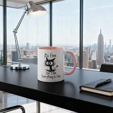 Neue katzenförmige Keramiktasse/Becher mit dem Text "Es ist in Ordnung, ich bin in Ordnung, alles ist in Ordnung" Rückkehr zur Schule - Schwarz und Weiss - Übersicht 9