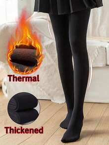 1pc Women's 200g Apricot Thick Warm Leggings, Winter Fashion Simple Velvet Thick Warm Tights (Suitable For 5-15 ° C) - Black 2 - 查看 1