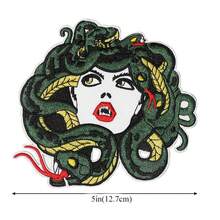 3pcs Large Greek Mythology Embroidered Heat Transfer Patches - Medusa With Serpent Hair, Black & Golden Design For DIY Clothing Accessories, Casual Style, Iron-On Appliques, Embroidery Iron On Patches, Mythical Design, Durable Embroidery - 彩色 - 查看 2