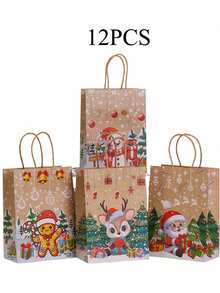 4/12/18/30 buc Pungi de cadouri din hârtie kraft de Crăciun, Ambalaj cadouri de Crăciun, Pungi de cadouri pentru petrecere de Crăciun, Ambalaje cadouri de Crăciun, Pungi tote de Crăciun, Decorațiuni de Crăciun, Pungi de cumpărături de Crăciun. Pungi de ambalare cadouri de Crăciun, Pungi de hârtie kraft, Pungi de cumpărături pentru mall, Moș Crăciun, Brad de Crăciun, Reni, Fulg de zăpadă, Pungi de hârtie kraft imprimate cu elemente de Crăciun cu omuleț de turtă dulce, Crăciun 2026