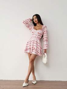 Sexy Backless Tie-Up Lantern Sleeve Dress, Elegant Pleated Jumpsuit, Suitable For Bars, Parties, Home