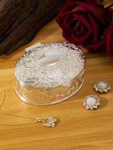 Antique Bronze Floral Oval Jewelry Box: Vintage Decor, Carved Craftsmanship, Elegant Storage For Earrings & Rings, Great Gift Choice