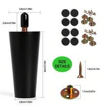 4 件黑色圆形实木家具腿，中世纪风格家具腿替换套件，包含 M8 螺栓、橡胶套、螺丝、防滑垫，适用于床头柜、电视柜、床尾板、椅子、沙发、橱柜、床柱、梳妆台、电视柜、木制家具