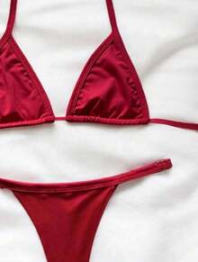 Women's Summer Triangle Bikini With Side Adjustment - Red - View 4