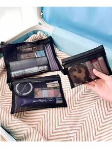 1PC Makeup Storage Bag, Transparent Mesh Cosmetic Storage Bag,Portable, For Travel Storage,Office & School Supplies,Back To School Christmas For Holiday Gift Giving,Boho Vibes